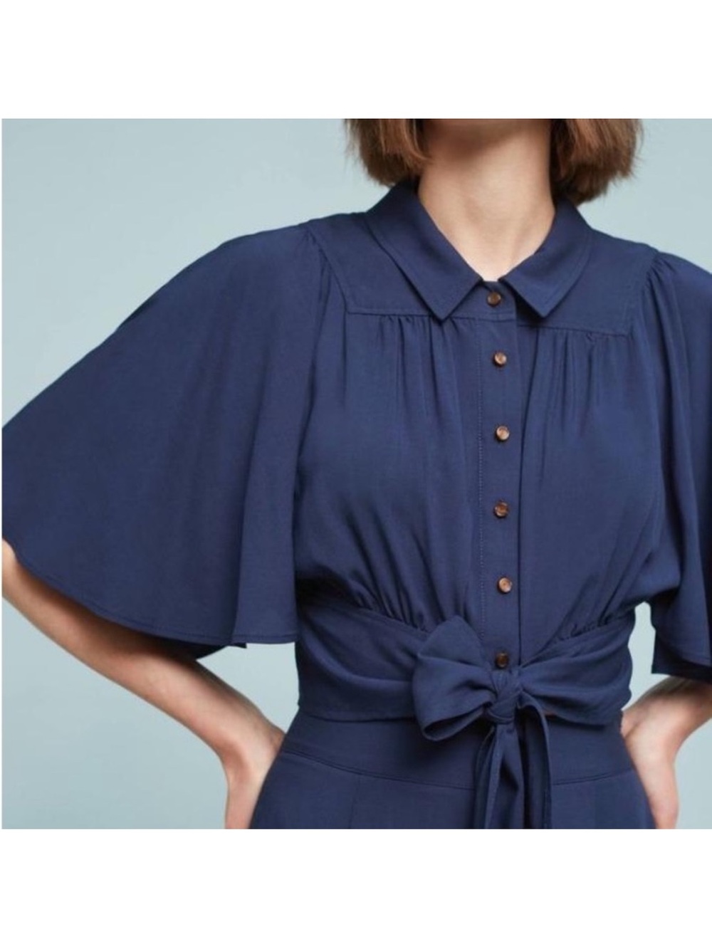 NWT Anthropologie Maeve Milly Navy Tie-waist Flutter Sleeve Cropped Blouse Sz 2